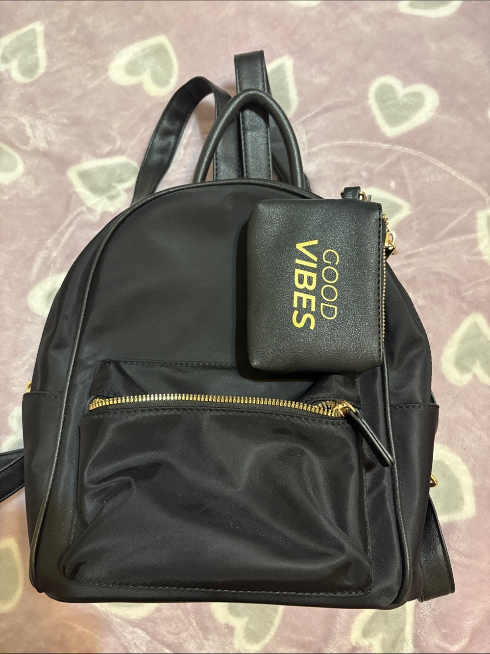 Charles & Keith Black Mini Backpack with Gold Hardware